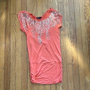 BCBGMaxAzria Coral Sequin Short Sleeve  dress vintage Y2K looks great on size S